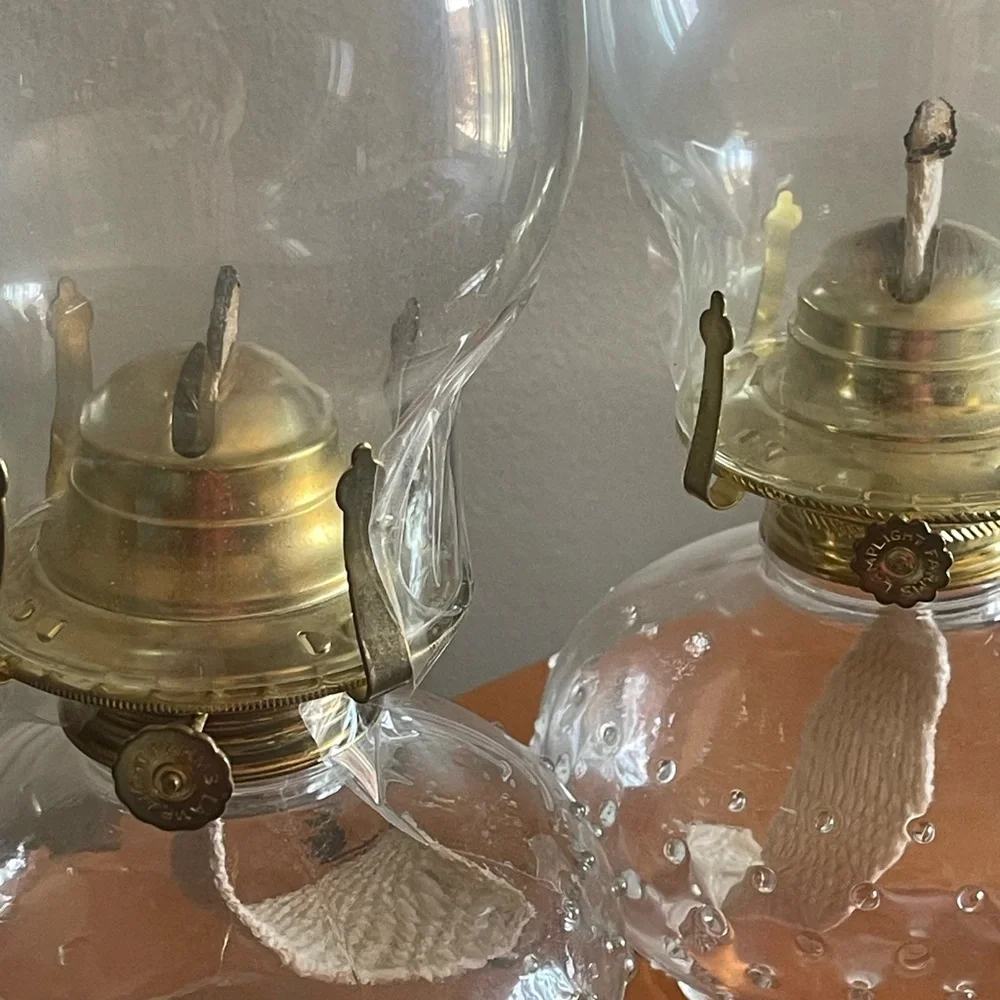 Elegant Glass Oil Lamps with Brass Accents